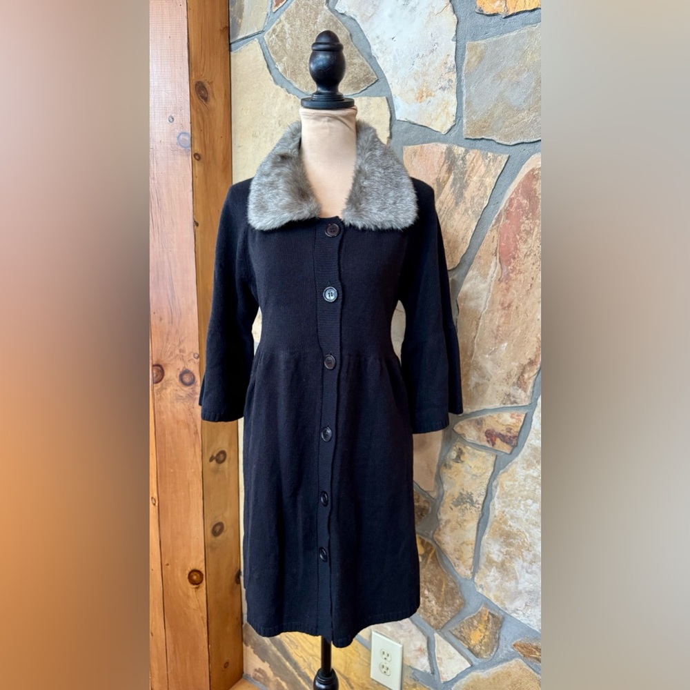NWT Wool Blend Sweater Dress Coat w/Removable Faux Fur Collar (L) - Picture 3 of 17